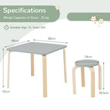 Child friendly Eco Birch and Poplar Wooden Table & 4 Stackable Stools Set | Space Saving | 3 Years+