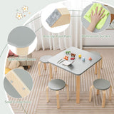 Juego de mesa infantil de madera ecológica de abedul y álamo y 4 taburetes apilables | Ahorro de espacio | 3 años+