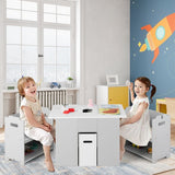 Kids Compact Montessori Wooden Table and Chairs Set with Large Storage Drawer | Grey