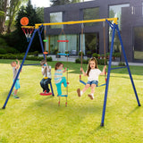 4-in-1 Heavy Duty Swing Set with 1 Basketball Hoop and 1 Adjustable Belt