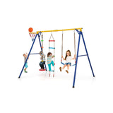 4-in-1 Heavy Duty Swing Set with 1 Basketball Hoop and 1 Adjustable Swing
