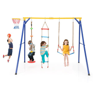 Heavy Duty Swing Set with 1 Basketball Hoop and 1 Adjustable Belt Swing