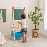 3-in-1 Kids Height Adjustable 2-Sided Wooden Art Easel | Magnetic Whiteboard & Blackboard | 3-8 Ages