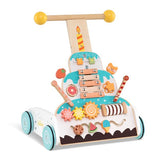Multicoloured wooden baby walker with musical xylophone for toddlers aged 12 months plus
