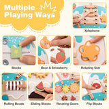 Wooden baby push walker with cake design and interactive activity centre