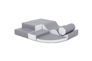 Große Montessori-Softspielgeräte für den Innenbereich | 6-teiliges Schaumstoff-Spielset mit Stufe | Grau & Weiß | 6 Monate+