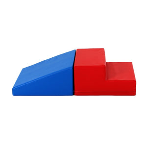 Kleine zachte speeltoestellen | 2-delige klim- en glijbaanschuimspeelset | blauw & rood | 6m+