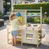 Montessori Mud Kitchen | Toy Kitchen Set | Working Tap, Water Butt & Sink | Storage & Accessories
