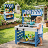 Montessori Eco 2-in -1 Kids Natural Fir Wood Mud Kitchen & Shop | Working Tap & Sink | 3 Years+