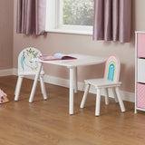 Ensemble table et 2 chaises en bois licorne pour enfant | Blanc | 2 ans +