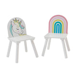 Set tavolo e 2 sedie in legno di unicorno per bambini | Bianco | 2 anni +