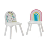 Juego Infantil de Mesa y 2 Sillas de Madera Unicornio | Blanco | 2 años +