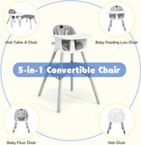 5-इन-1 परिवर्तनीय ग्रे प्लास्टिक बेबी हाई चेयर | नीची कुर्सी | मेज और कुर्सी सेट