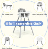 5-In-1 Convertible Grey Plastic Baby High Chair | Low Chair | Table & Chair Set