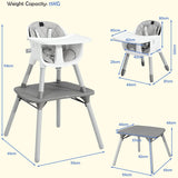 كرسي مرتفع للأطفال 5 في 1 من البلاستيك الرمادي القابل للتحويل | كرسي منخفض | طقم طاولة وكرسي