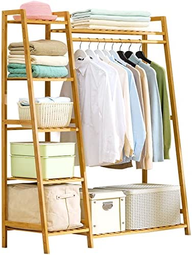 Bamboo Wood Minimalistic Clothes Rail |  Freestanding Clothes Rack with 7 Shelves | Natural | 1.1m High