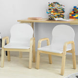 مجموعة من كرسيين للأطفال حديثين باللونين الأبيض والخشبي | كراسي قابلة لتعديل الارتفاع للأطفال