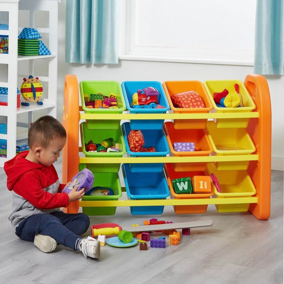Montessori Large Children's 12-Bin Toy Storage Unit | Primary Colours