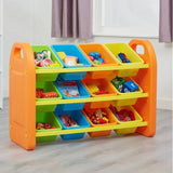 Unidad de almacenamiento de juguetes Montessori grande para niños con 12 contenedores | Colores primarios
