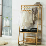 Eco 100% Bamboo Wood |  Freestanding Clothes Rack with 3 Shelves & 10 Hooks  | Natural | 1.65m High
