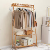 Eco 100% Bamboo Wood |  Freestanding Clothes Rack with 3 Shelves & 10 Hooks  | Natural | 1.65m High