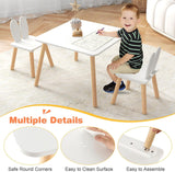 Juego de mesa y 2 sillas de madera blanca | Escritorio de actividades moderno para niños | Blanco | Madera maciza