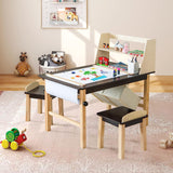 Drewniany stół do ćwiczeń dla dzieci i zestaw 2 krzeseł | Stół artystyczny dla dzieci | 2 pojemniki do przechowywania z rolką papieru