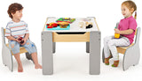 Juego de mesa y 2 sillas multifuncionales para niños Elephant | Tablero de pizarra reversible | Almacenamiento | Gris y natural