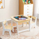 White Wooden Kids Table and 2 Chairs Set | Double Sided Table Top | Storage