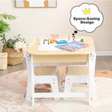 White Wooden Kids Table and 2 Chairs Set | Double Sided Table Top | Storage