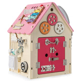Tablero sensorial ocupado montessori de lujo | juguete de actividad de aprendizaje | almacenamiento interior | caja de música | rosa