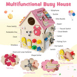 Großes Deluxe Montessori Sensory Busy Board | Lernaktivitätsspielzeug | Innenaufbewahrung mit Spieluhr | Rosa