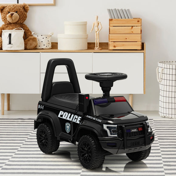 Black Toddler Push Along Car | Ride On Police Car | Under Seat Storage
