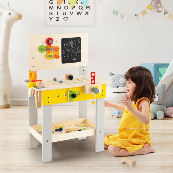 Montessori Wooden Workbench for Toddlers | Blackboard | Hammer | Screwdriver