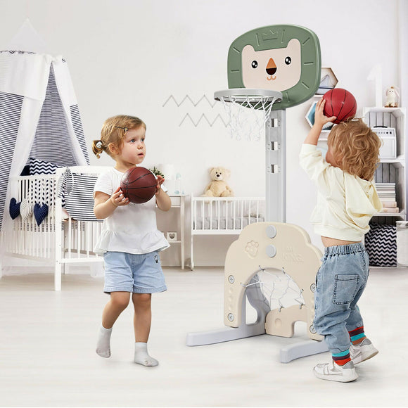 Montessori 3-in-1 Kids Basketball Stand | Adjustable Height | Football & Golf Goal with Golf Club | 3 Years+