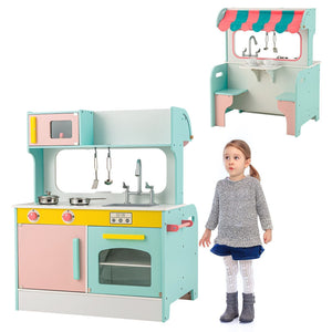 Montessori Zweiseitige Kinderspielküche & Esszimmer | Kochspielset | 3 Jahre+ | Grau