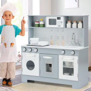 Cozinha de brinquedo de simulação Montessori | Brincar Cozinha com Acessórios | Cinza | 3 anos ou mais