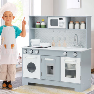 Montessori Faire semblant de cuisine jouet | Cuisine de jeu avec accessoires | Gris | 3 ans+