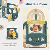 Ônibus Montessori infantil e escorregador | Cesta de basquete | Interior Exterior | Verde ou Bege