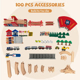 Deluxe Montessori Wooden Train Set | 2-in-1 Wooden Train Table | 100pc Train Set