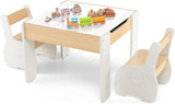 Multifunctional Elephant Kids Table and 2 Chairs Set | Reversible Blackboard Tabletop | Storage | Grey & Natural