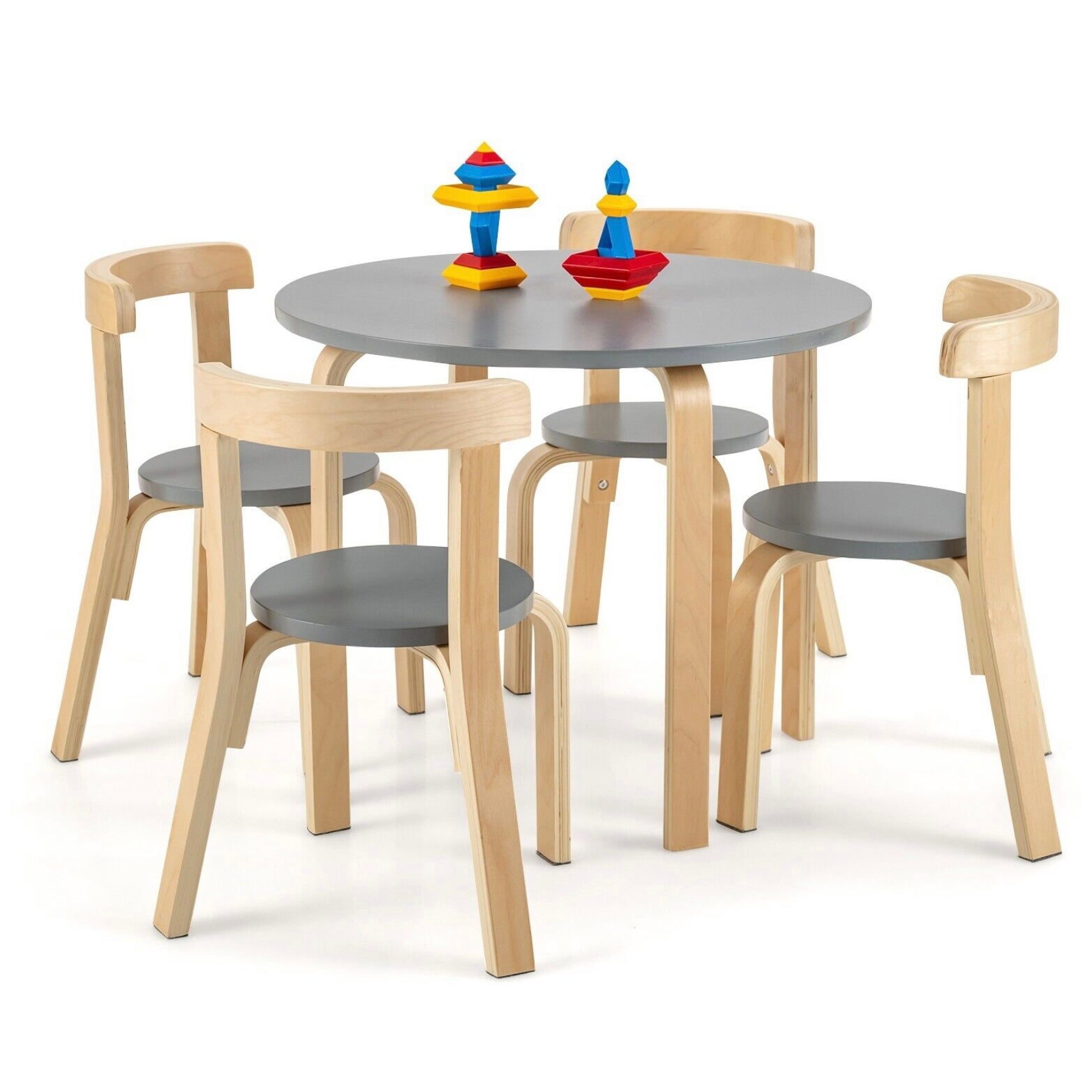 Children s Wooden Table and 4 Chair Set Curved Design Birch Grey www.littlehelper