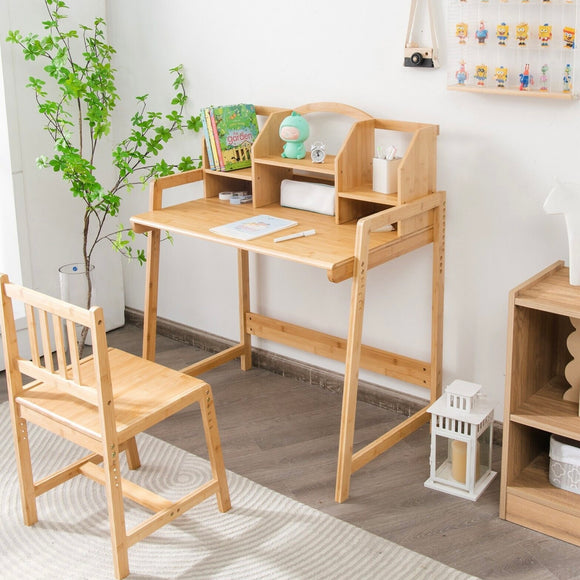 Children’s Eco Bamboo Desk & Chair | Height Adjustable | Bookshelf | 3-10 Years