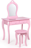 Mädchen-Prinzessinnen-Schminktisch und Hocker mit Spiegel und Schubladen | Schminktisch für Kinder | Weiß oder Rosa | 3-8 Jahre