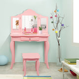 Pink Vanity Unit with Tri-Folding Mirrors | Kids Dressing Table | Pink or White | 6 - 13 Years