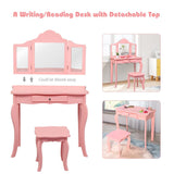 Pink vaskeskab med tre-foldbare spejle | Toiletbord til børn | Pink eller hvid | 6-13 år