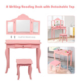 Pink Vanity Unit with Tri-Folding Mirrors | Kids Dressing Table | Pink or White | 6 - 13 Years