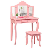 Pink Vanity Unit with Tri-Folding Mirrors | Kids Dressing Table | Pink or White | 6 - 13 Years