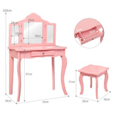 Pink Vanity Unit with Tri-Folding Mirrors | Kids Dressing Table | Pink or White | 6 - 13 Years