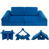 Blue 8 Piece 2-in-1 Kids Play Couch | Sofa | Modular Soft Play Set | Foam Blocks